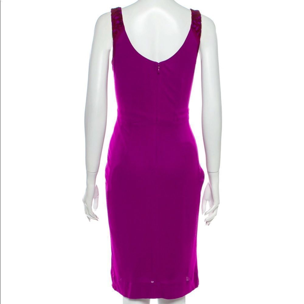 DIANE VON FURSTENBERG Geovana Lace Textured Sleeveless Purple Sheath Dress - Picture 7 of 15